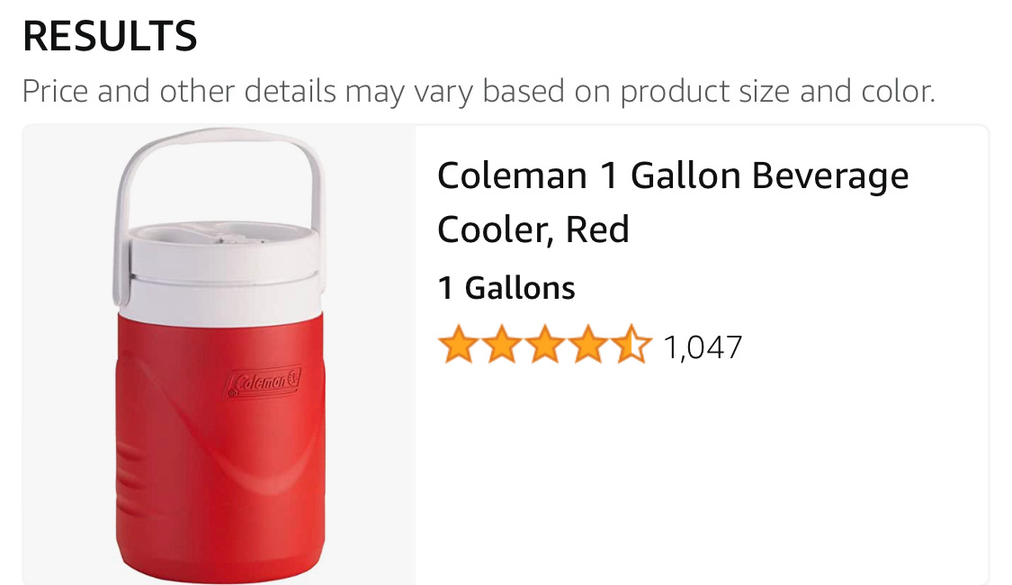 Red coleman 1 gallon water jug 2025