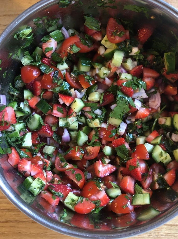 Strawberry, Tomato, and Cucumber Chopped Salad