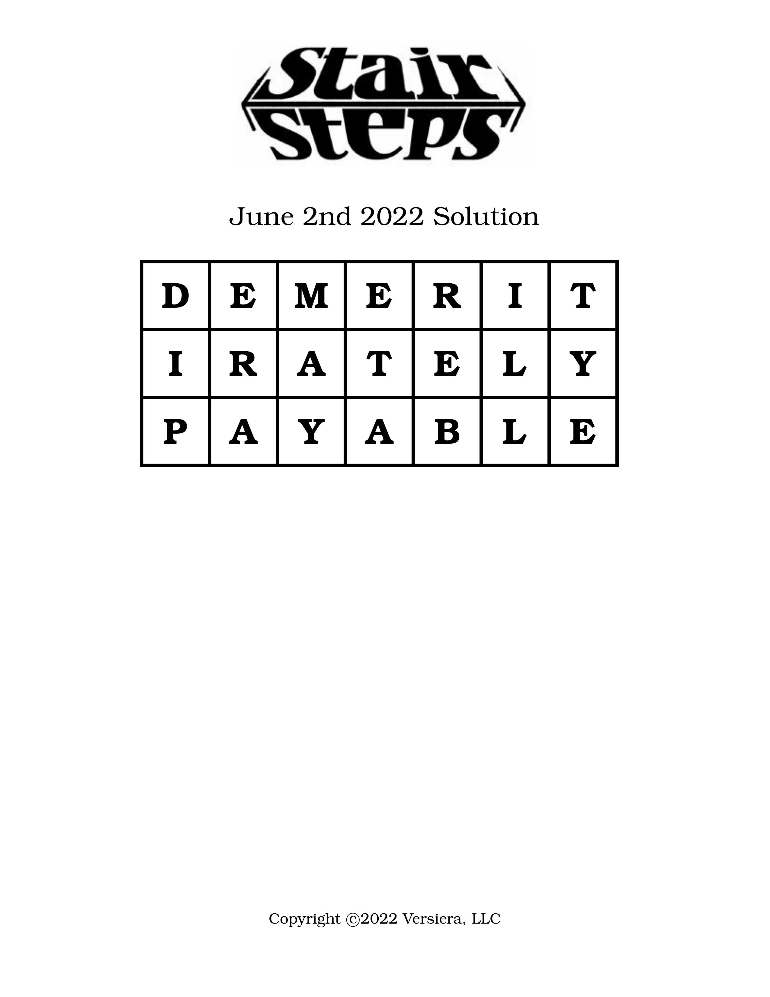 Friday June 3rd 2022 By Versiera LLC Games Stairsteps friday-june-3rd-2022-by-versiera-llc-games-stairsteps