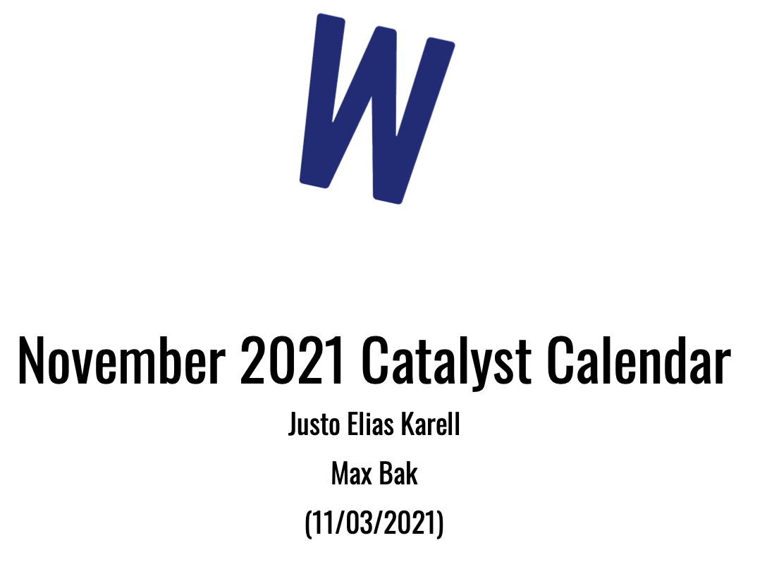 November Catalyst Calendar by Max Bak and Justo E. Karell
