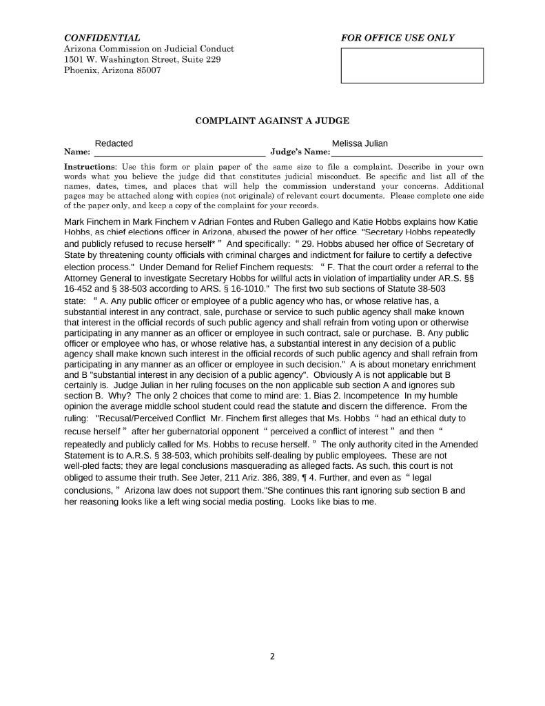 Judicial misconduct complaint against Judge Melissa Julian Maricopa