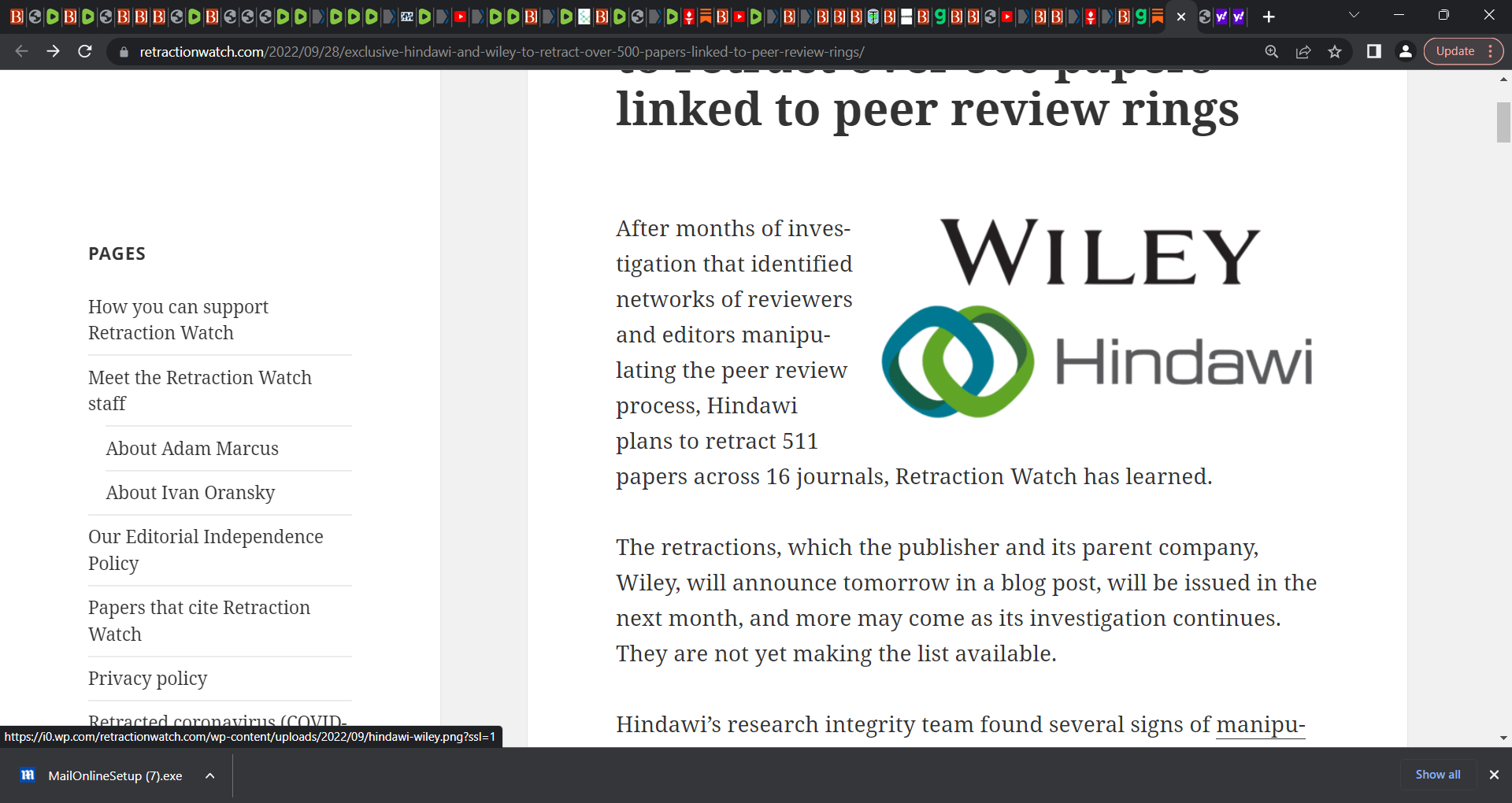 Medical JOURNAL curruption Hindawi and Wiley to retract over 500 pape