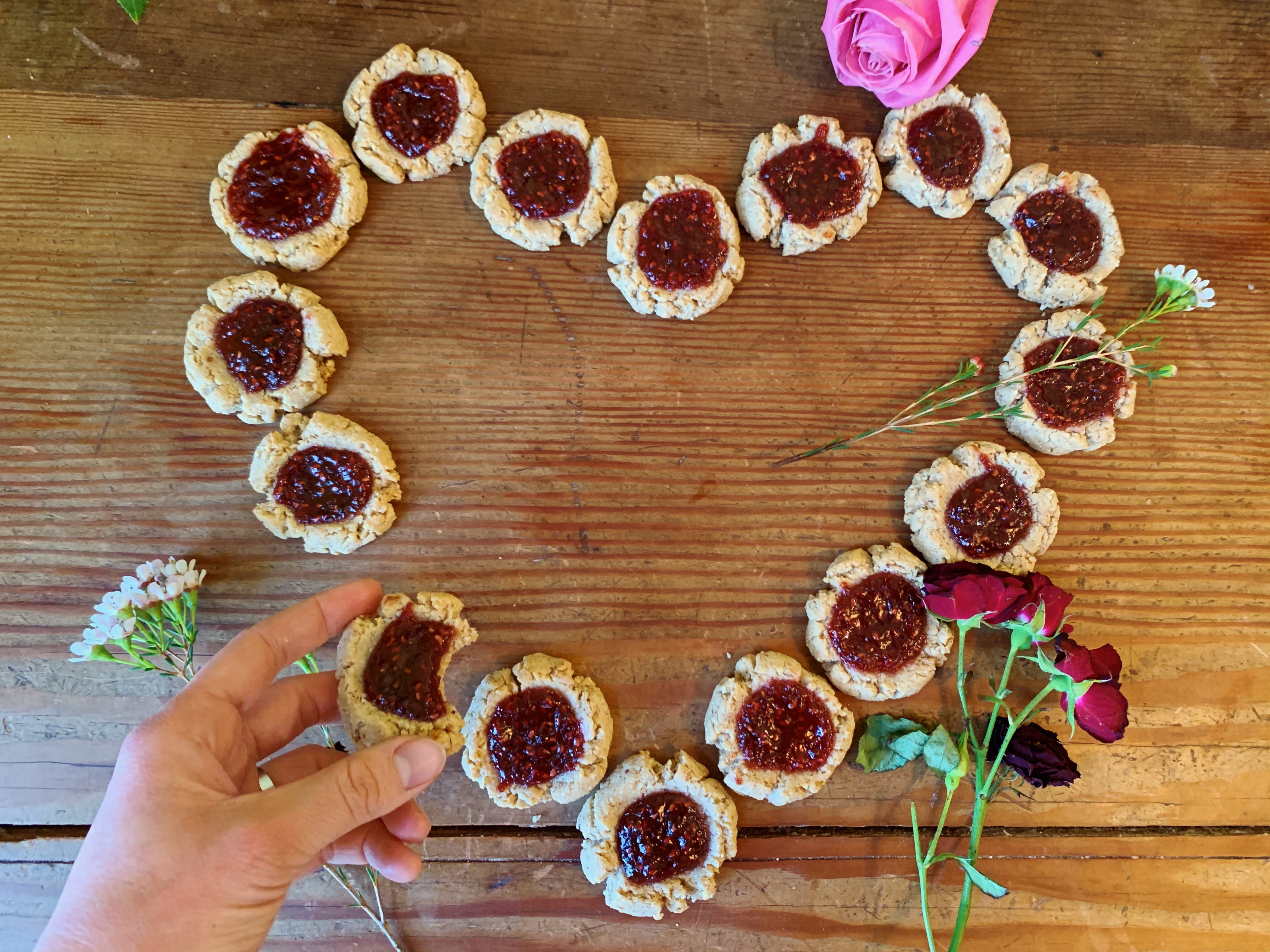 Almond jam dot cookies (v) by Kate Ray soft leaves