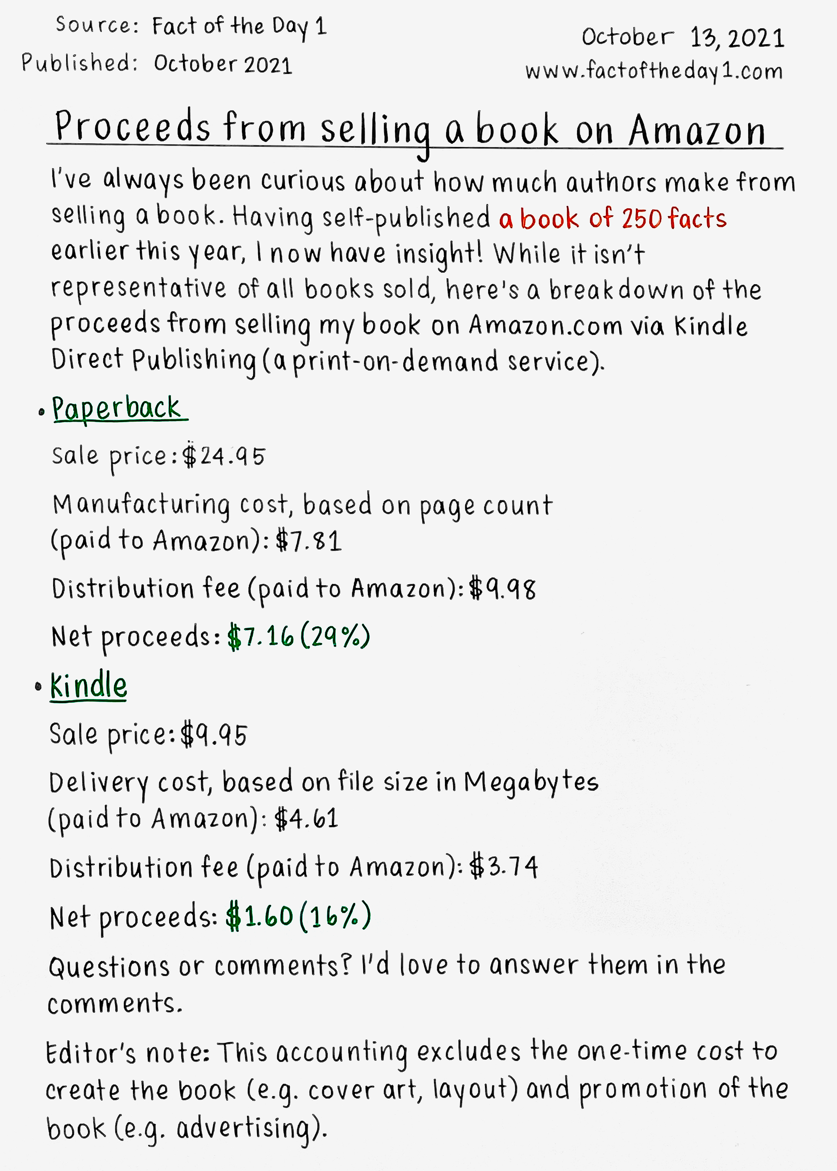 October 13 Proceeds from selling a book on Amazon