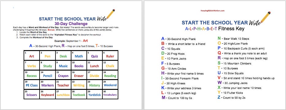 30 day fitness sales challenge for kids