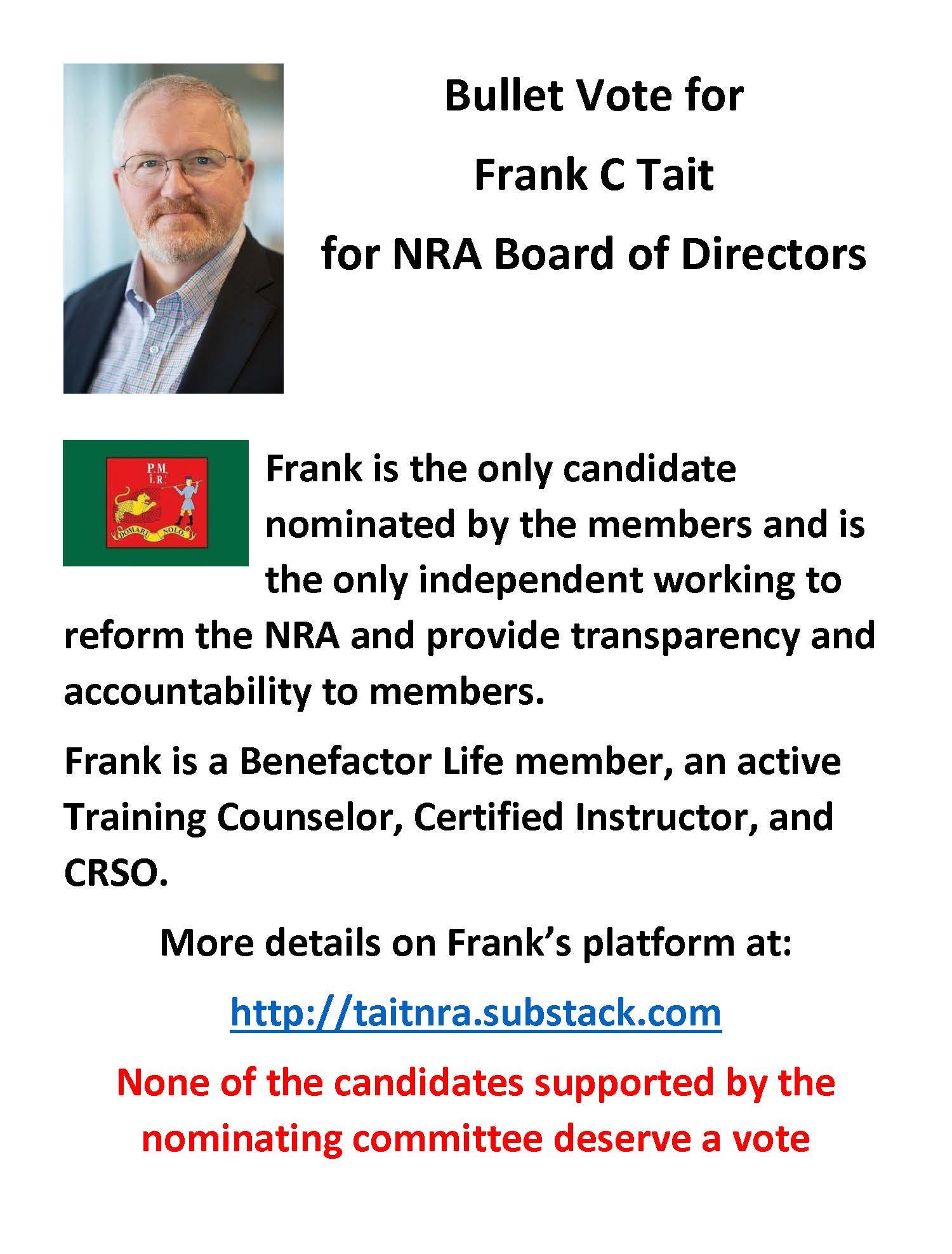 Endorsements for Frank Tait for NRA Board of Directors