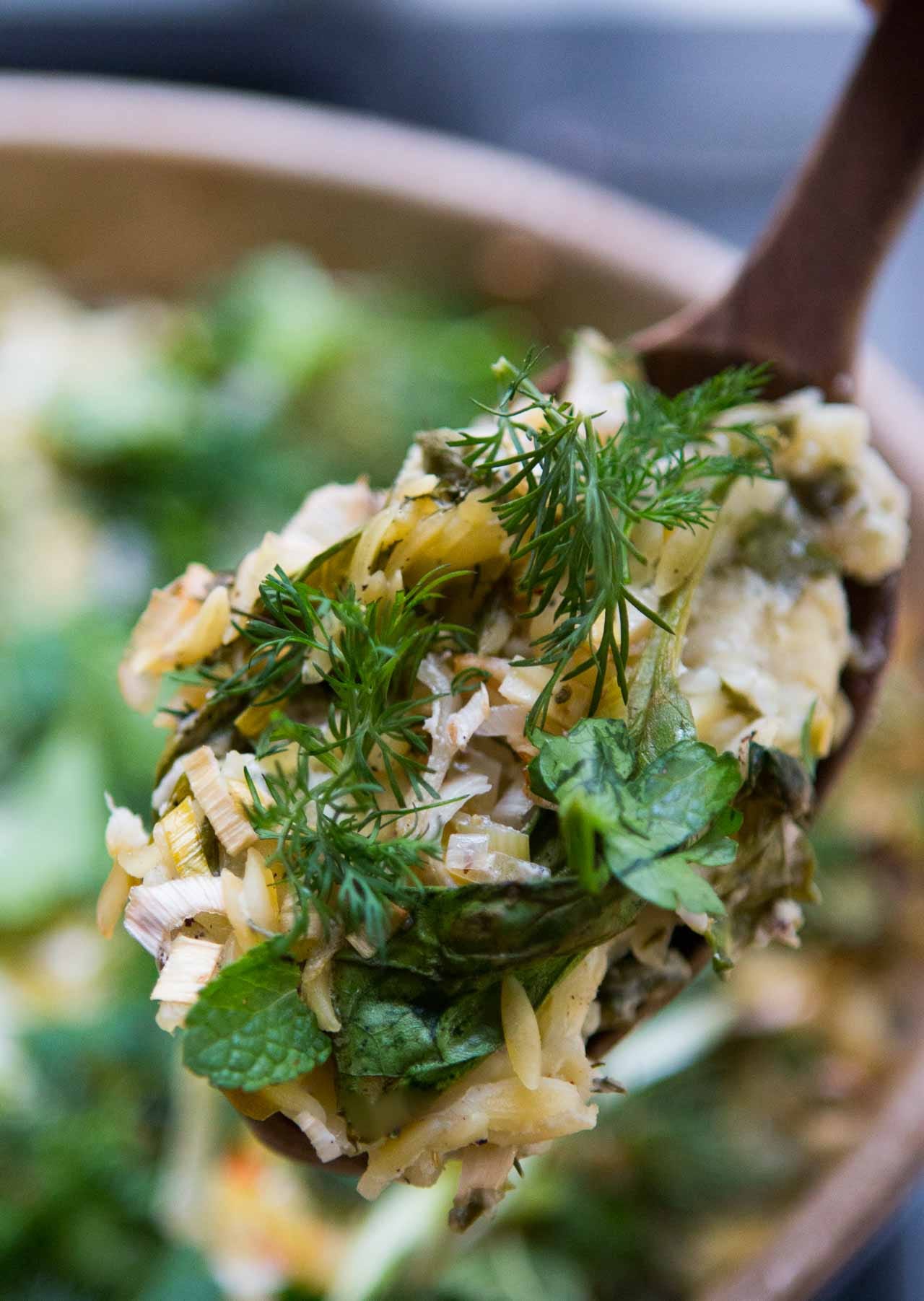 Baked Orzo with Spinach and Herbs