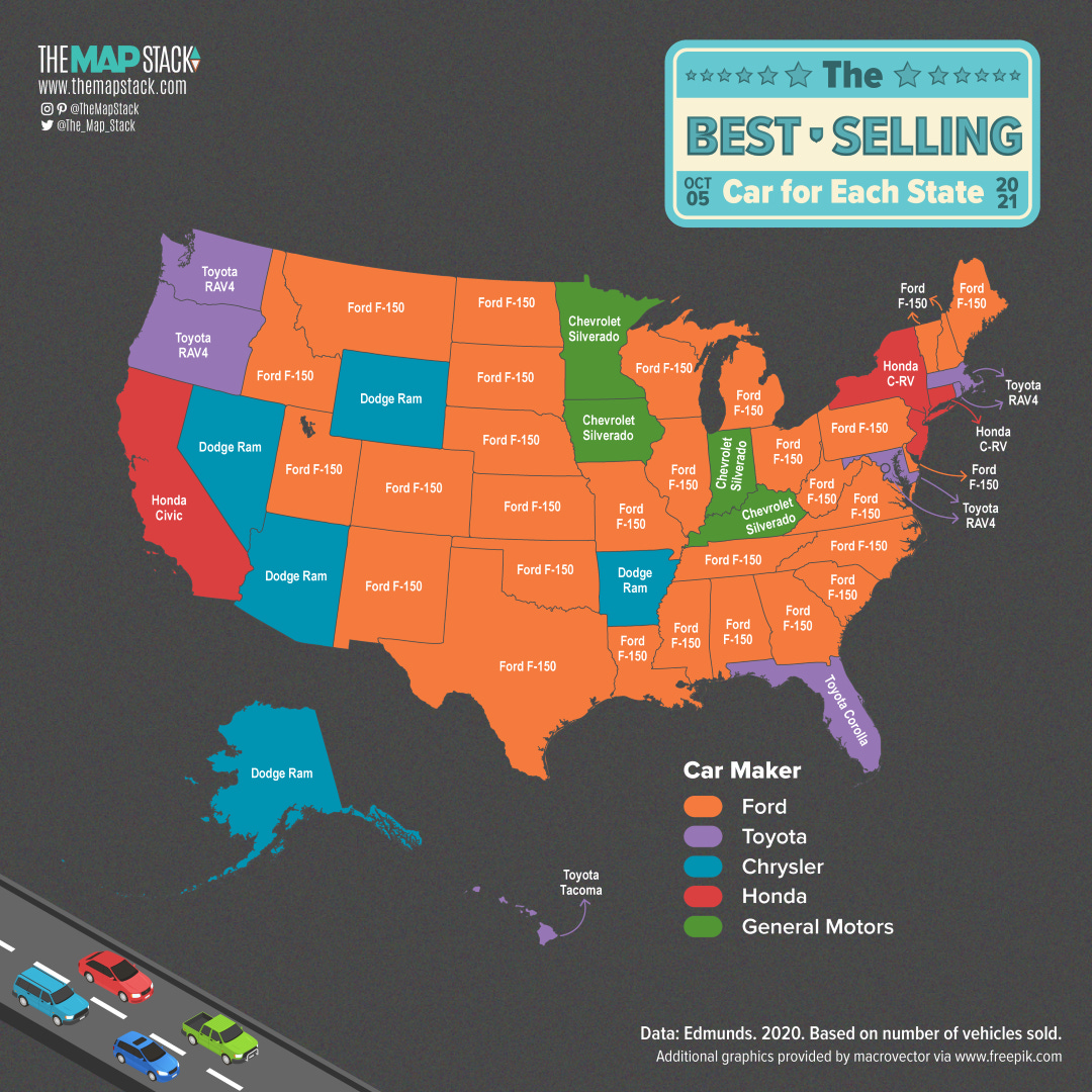 The best selling car in every state by Geoff Gibson