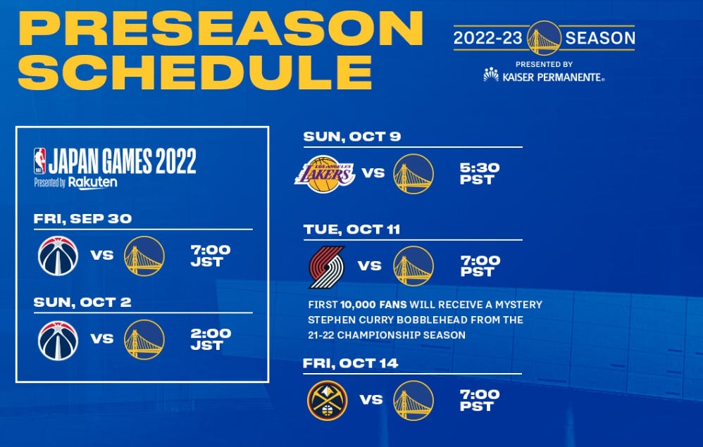 2023 Warriors Training Camp opens tomorrow! Our preseason schedule and