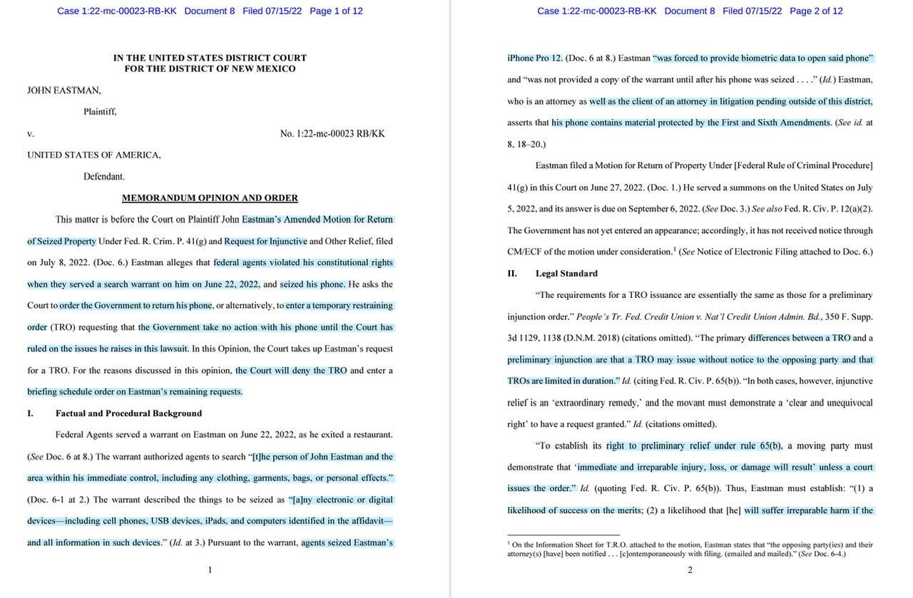 John Eastman & the DOJ’s 2nd search warrant (it’s SOP) with “filter