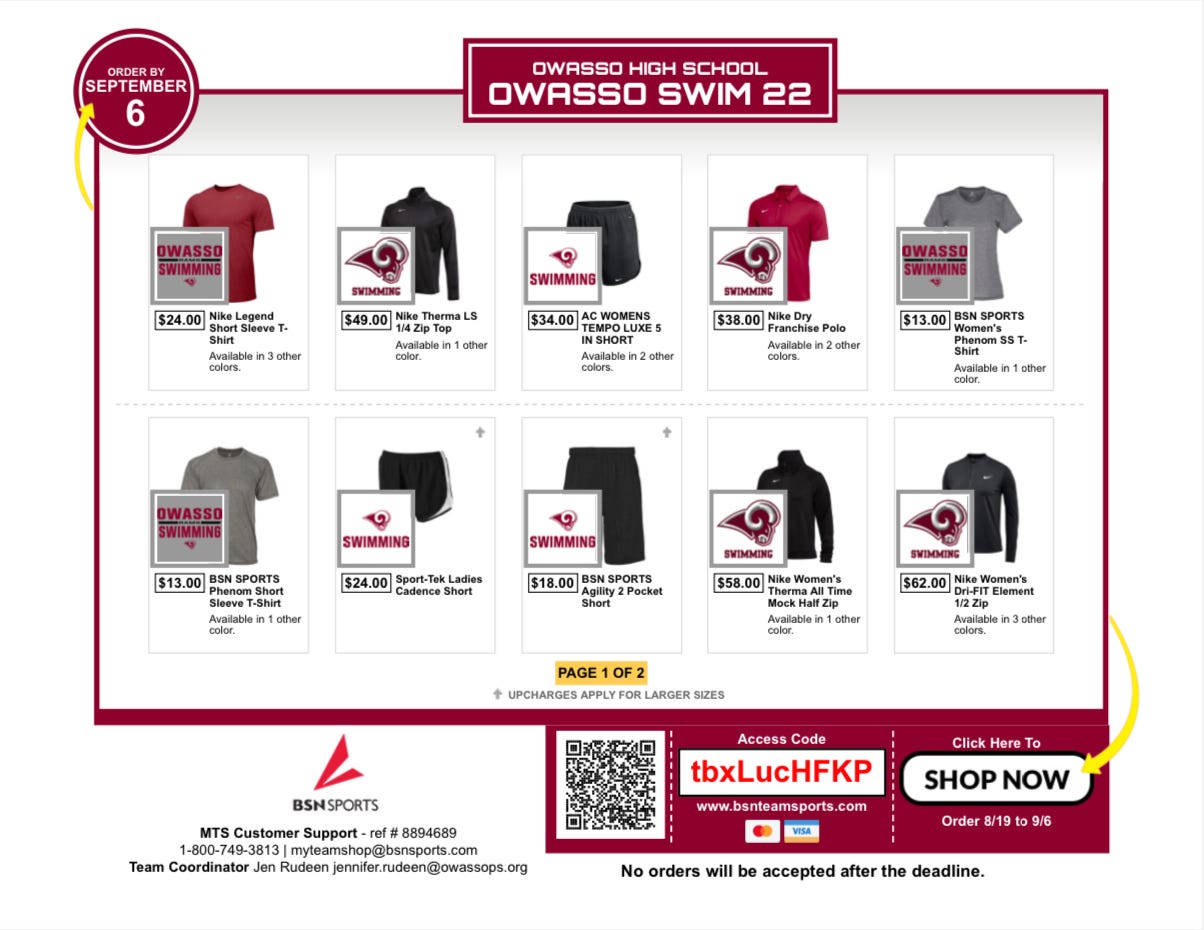 BSN TEAM STORE by Jenn Rudeen Owasso Swim Newsletter