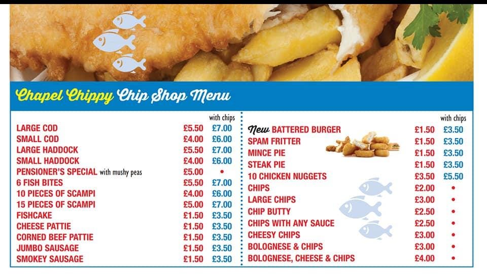 Chippy menu hotsell