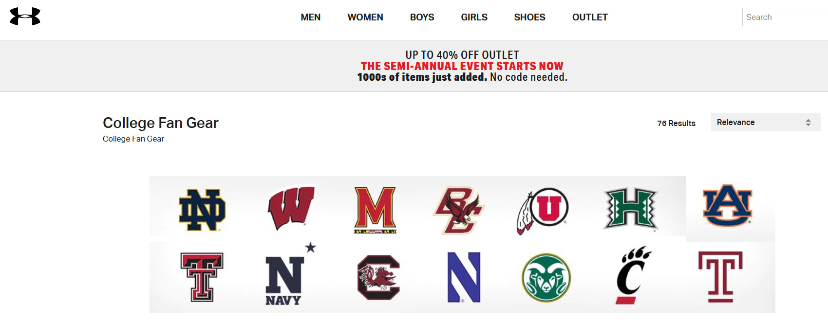 Under armor college apparel on sale