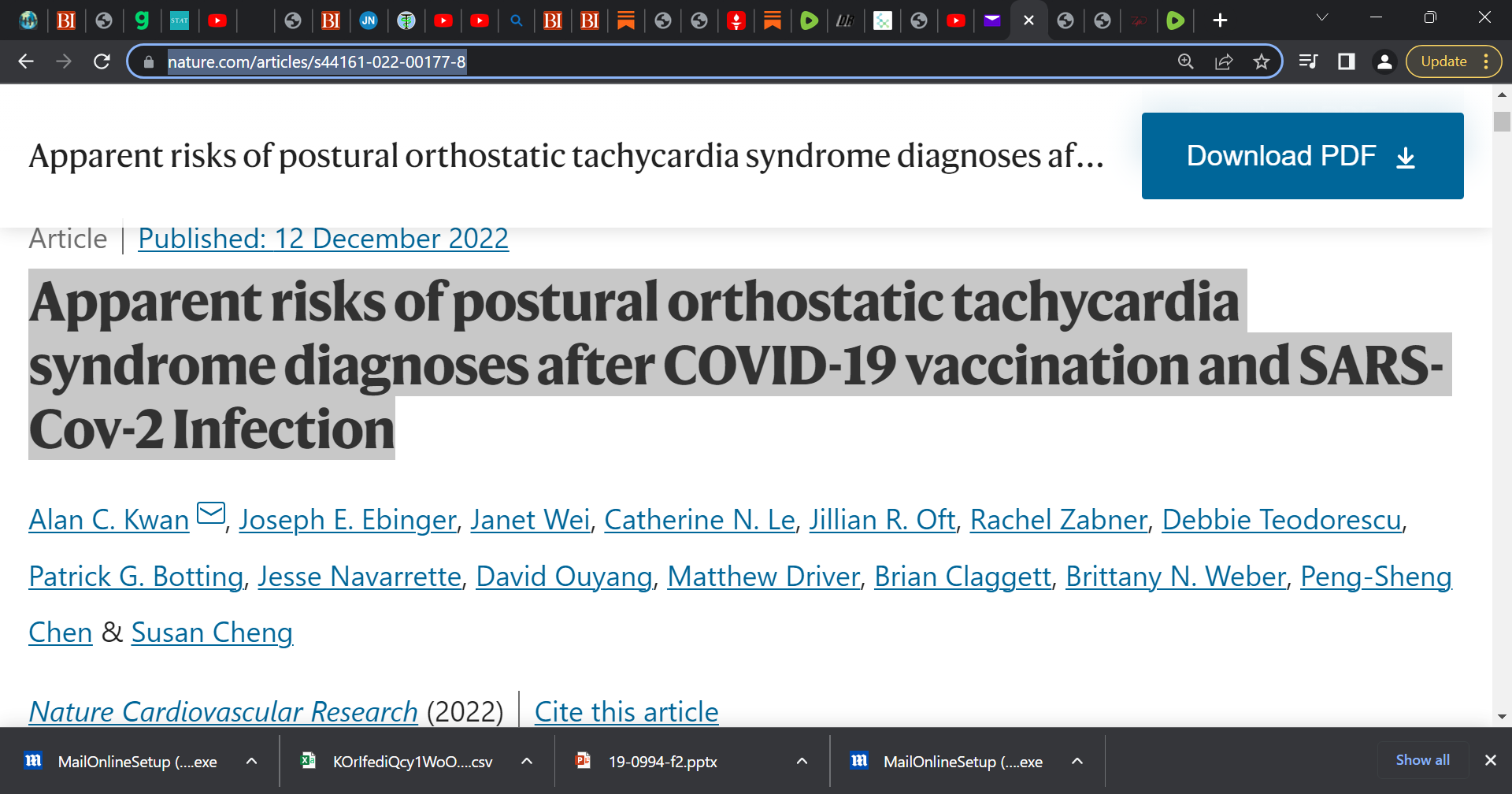 POTS; Kwan et al. "Apparent risks of postural orthostatic tachycardia