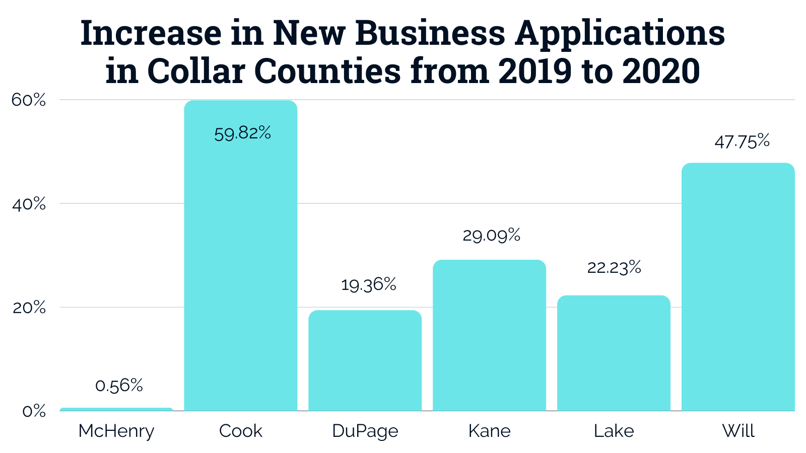 How many new businesses were started in McHenry County in 2020?