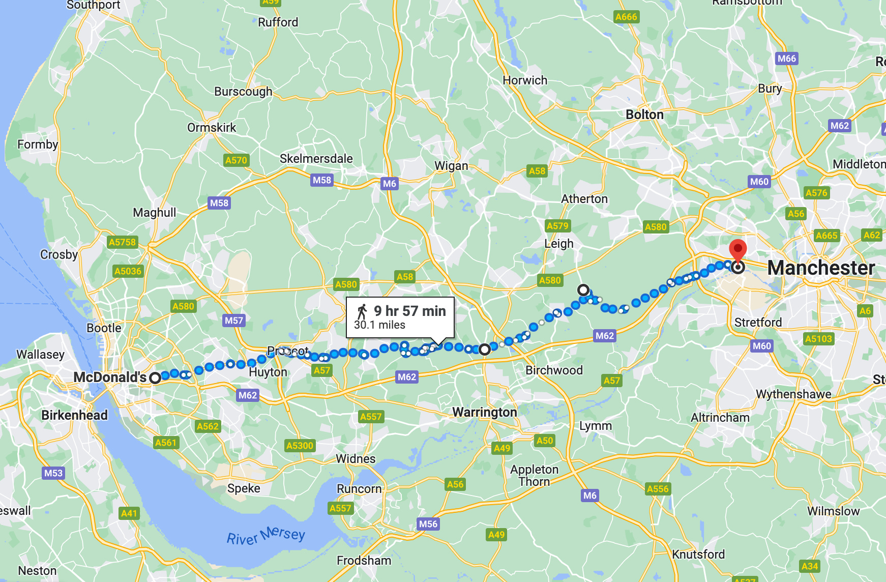 Walking across England From Liverpool to Manchester