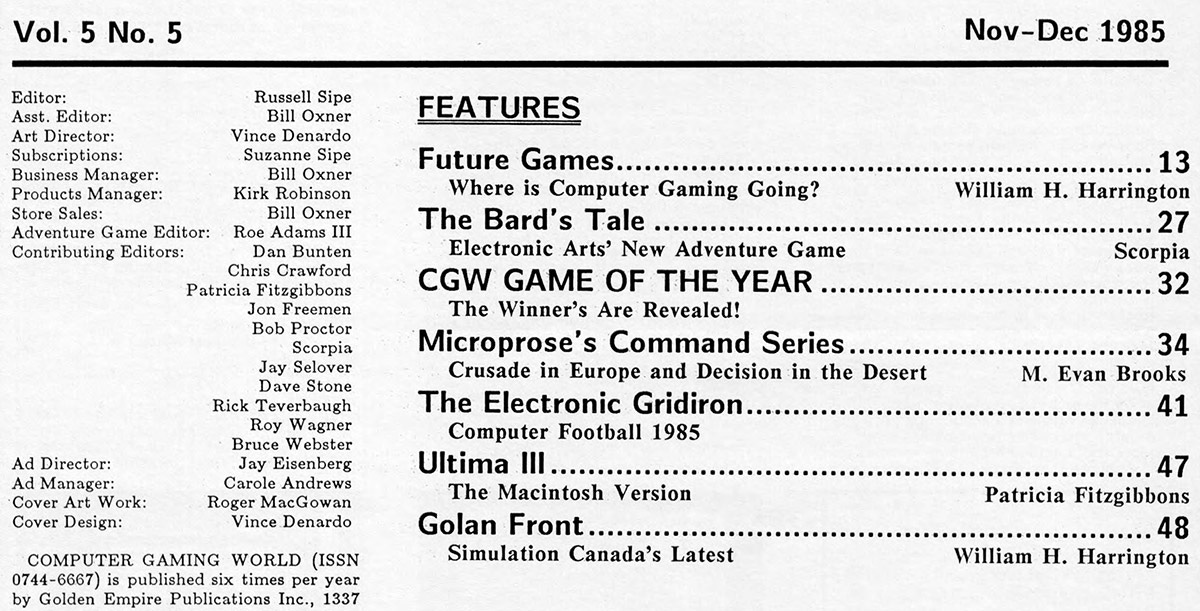 Noviembre 1985: Computer Gaming World #24 - by Fichinescu