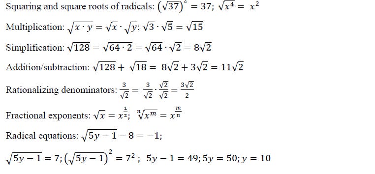 QE 1 and 2 Traditional Math Quadratic Equations and Square Root