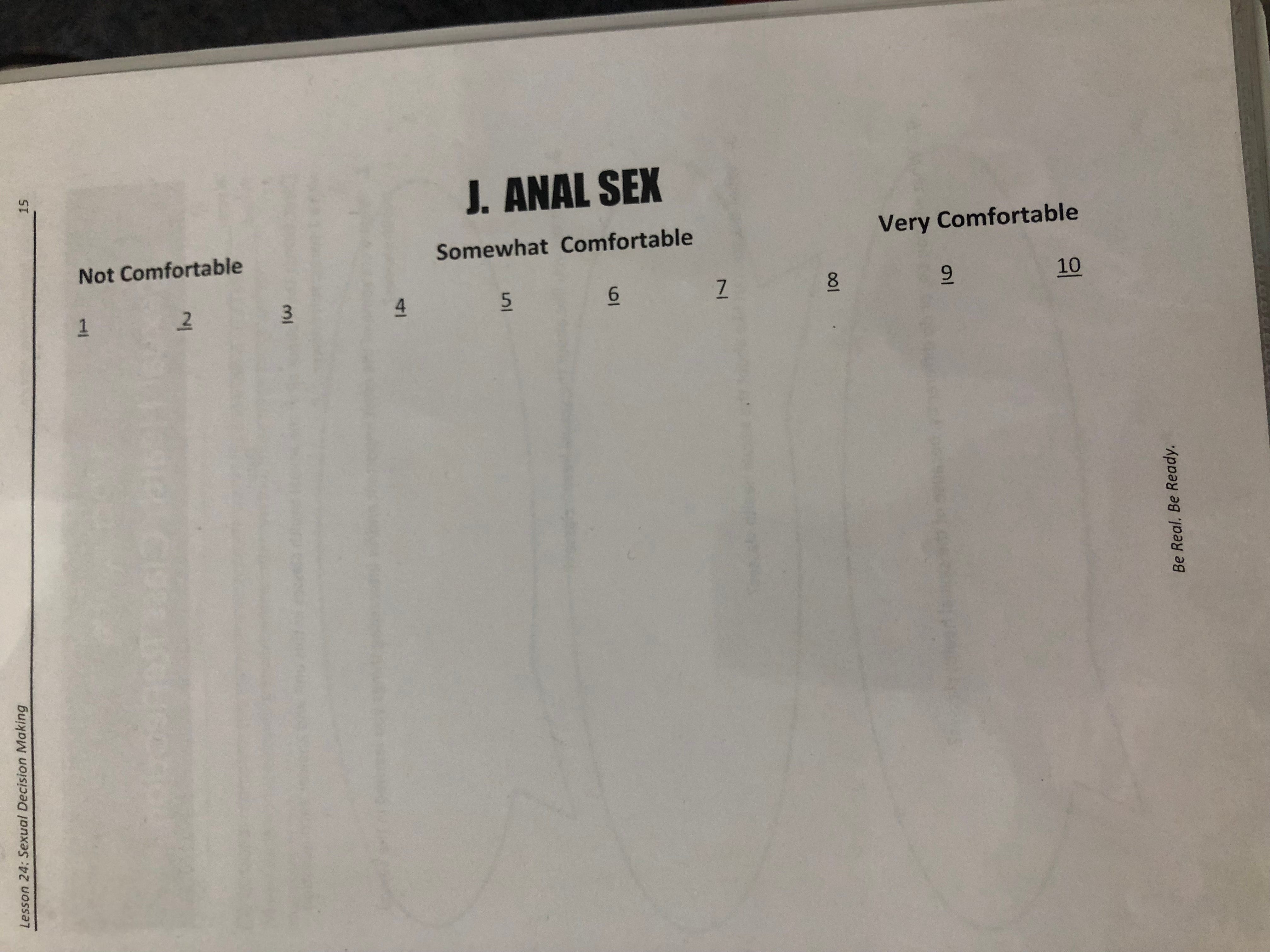 Teacher asks students to write down how comfortable they are with anal sex