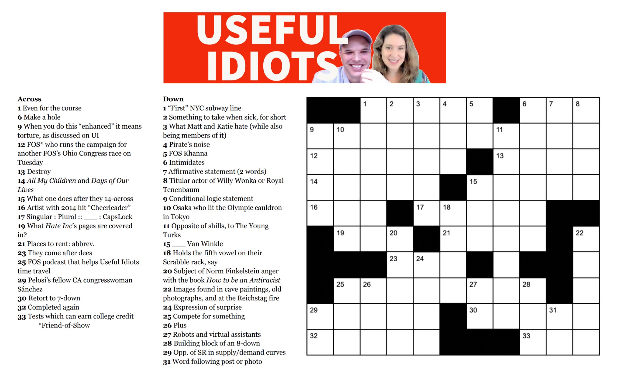 Useful Idiots Sunday Morning Crossword by Matt Wilson