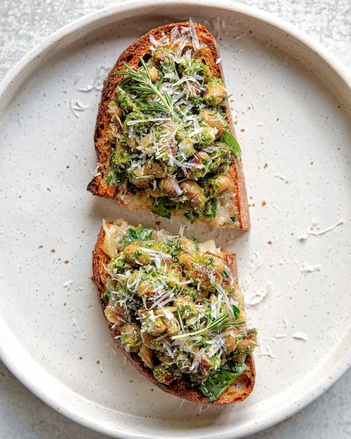 Rosemary Pesto White Bean Toast by Carina Wolff