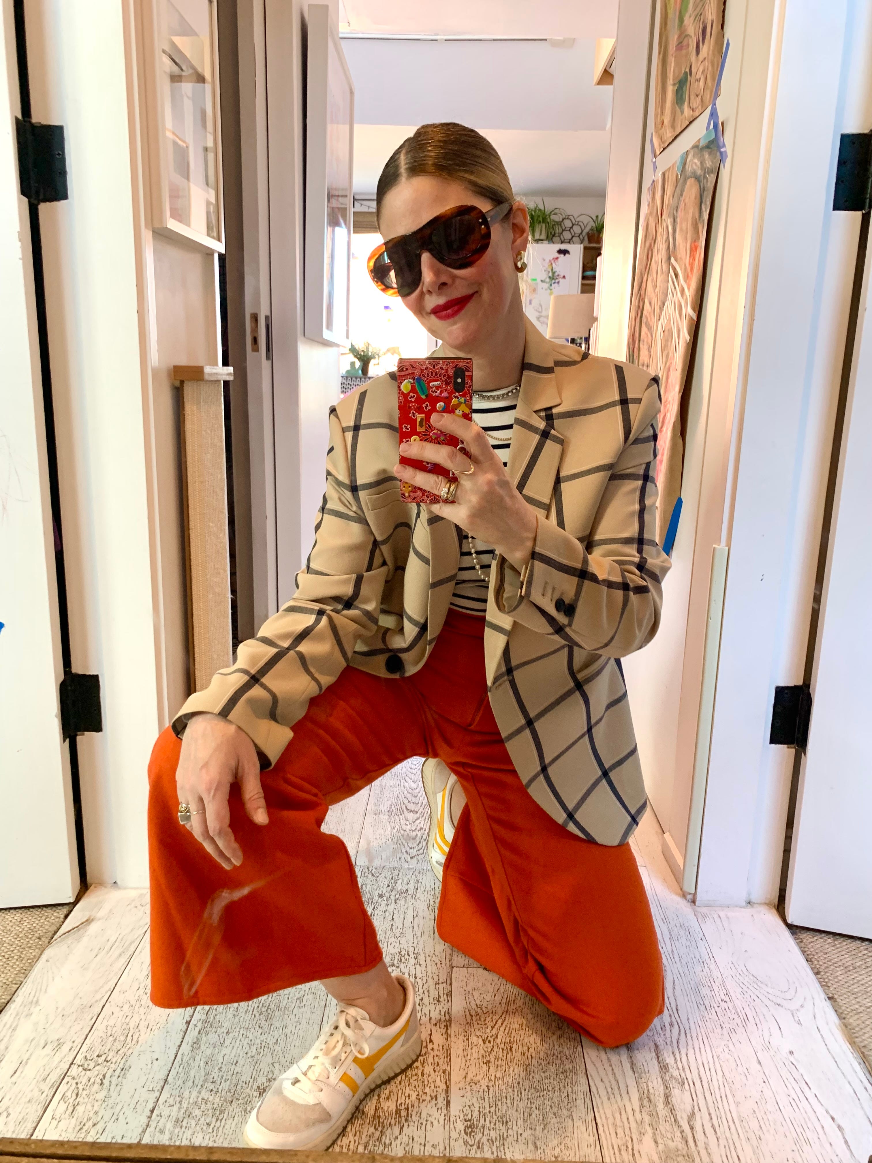Sneakers and shop blazer look