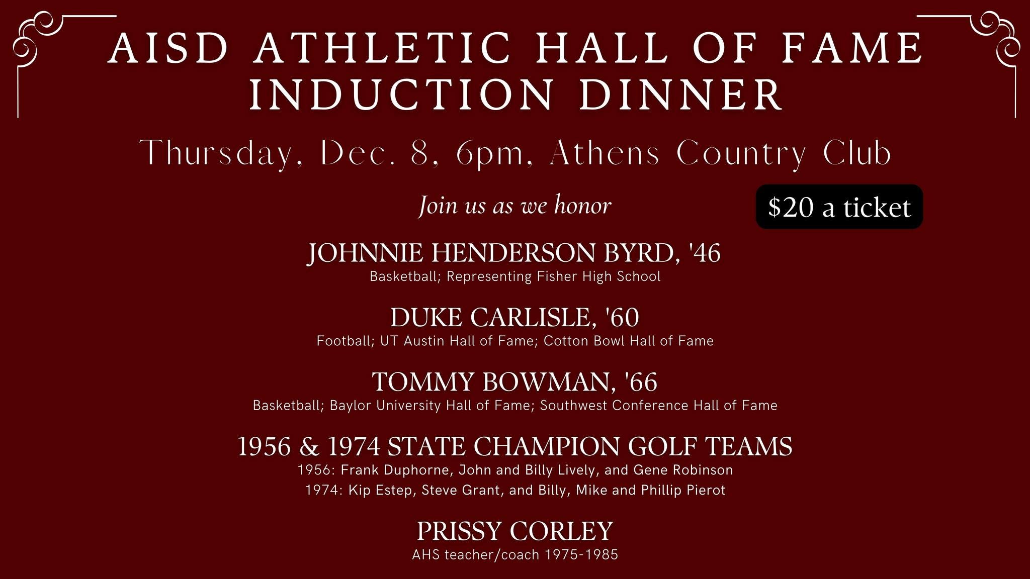 Tickets available for Athens ISD Hall of Fame Induction Dinner