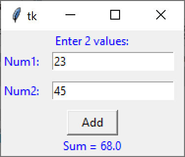 Building a Python GUI to add two numbers together