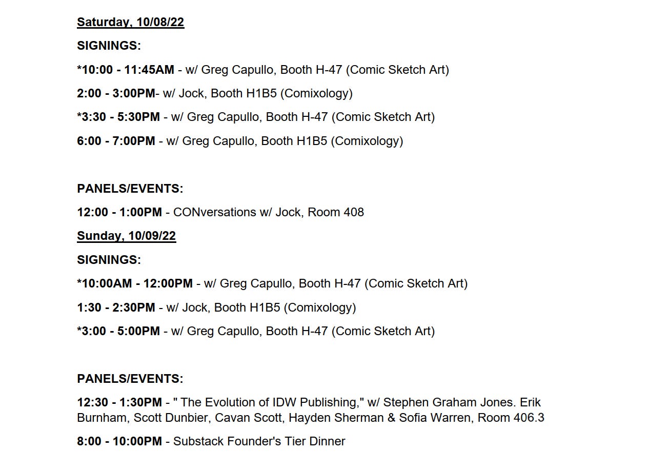 My Full NYCC 2022 Schedule by Scott Snyder