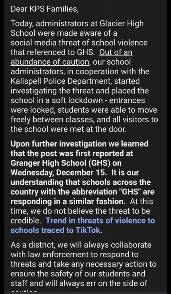 Announcement! Flathead CountyGlacier High School Lockdown! “Shoot Up