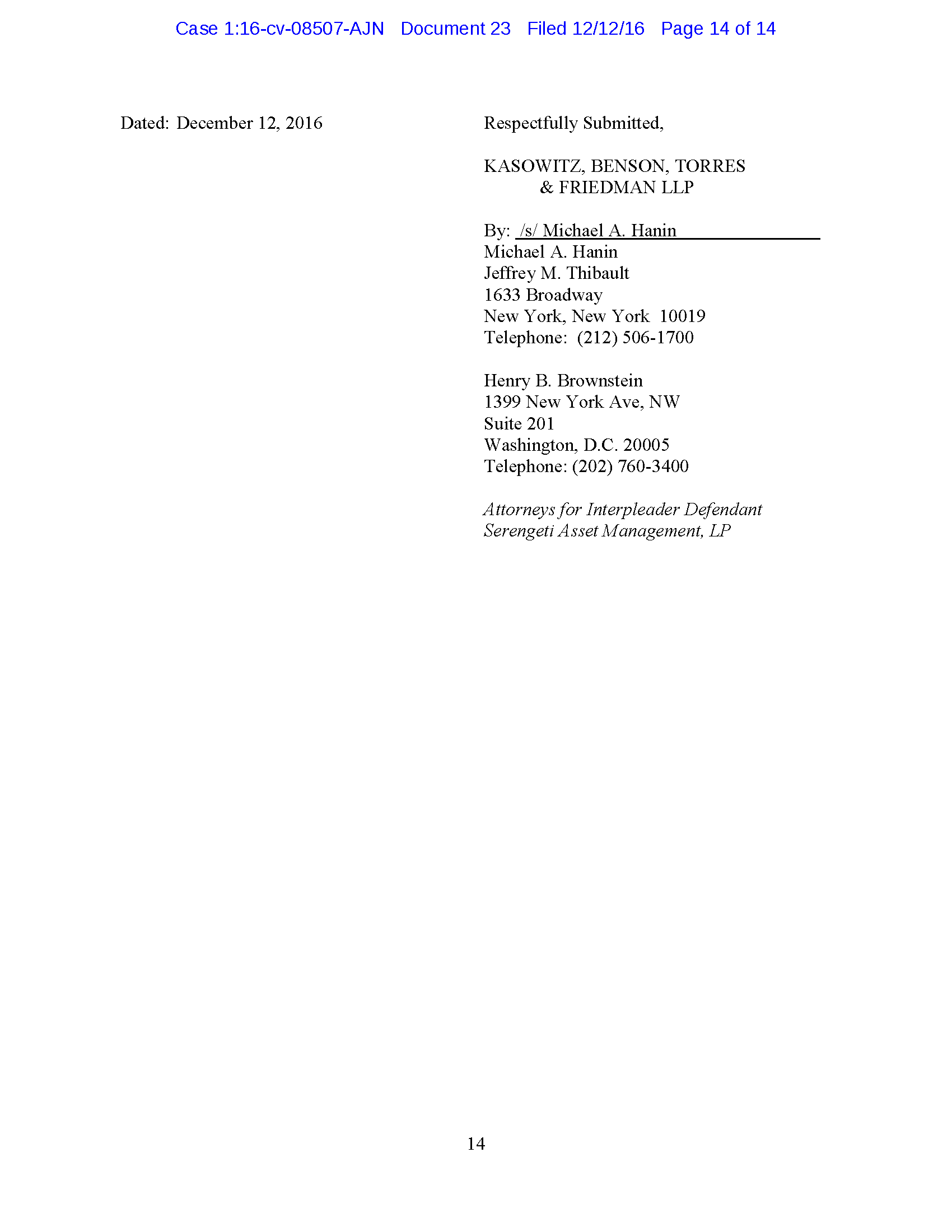 Southern District of New York (Case No. 16-cv-8507)
