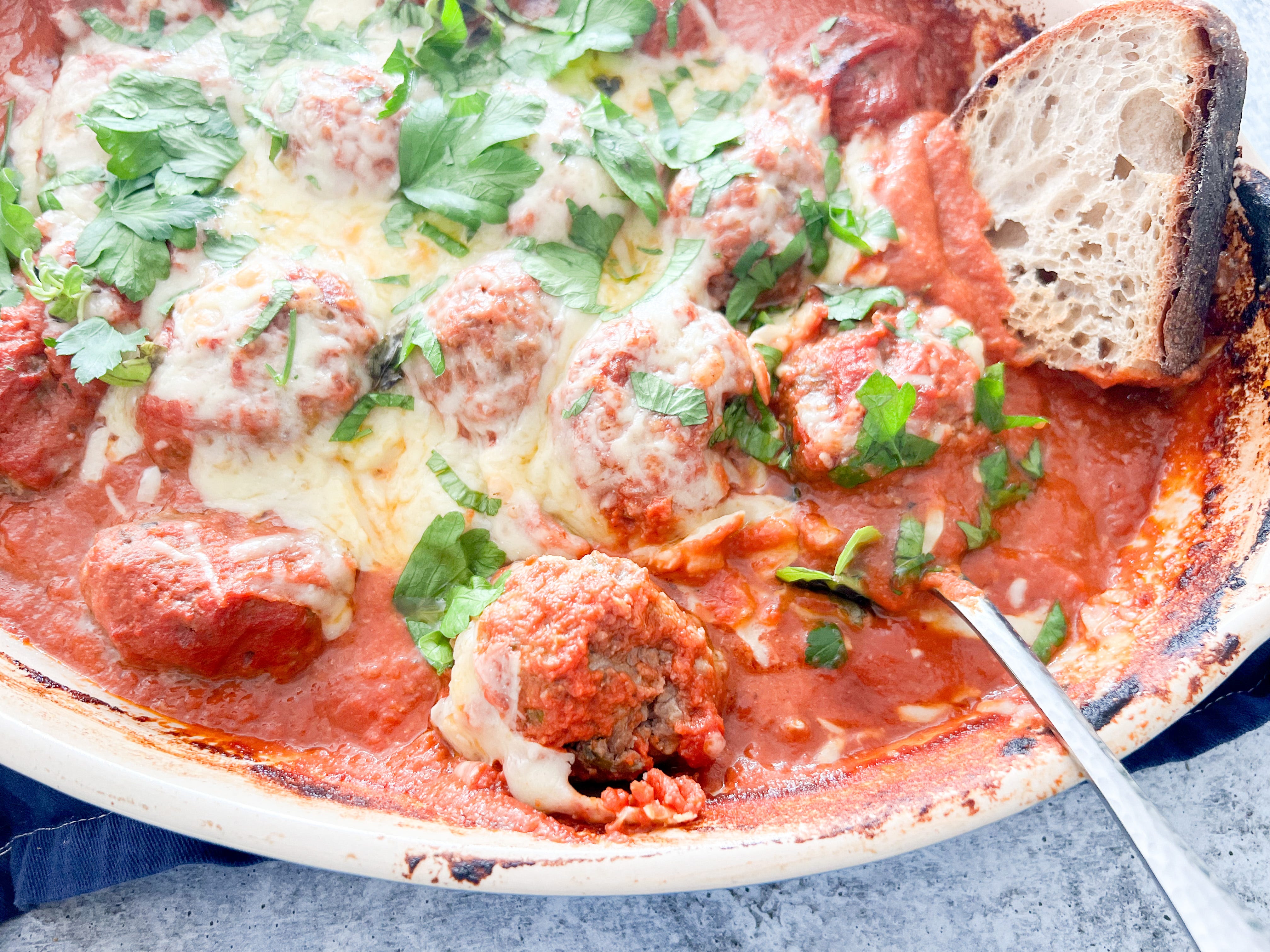 onepot cheesy baked meatballs by Caroline Chambers