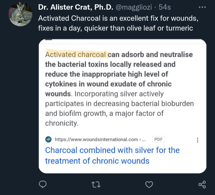 Activated Charcoal heals wounds better than olive leaf and Turmeric