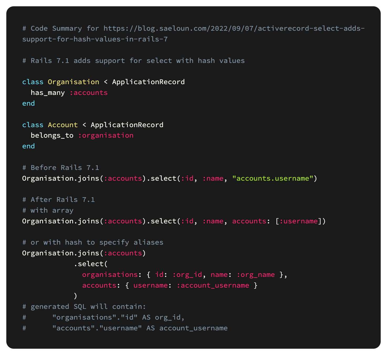 Rails 7.1 adds support for hash values in select
