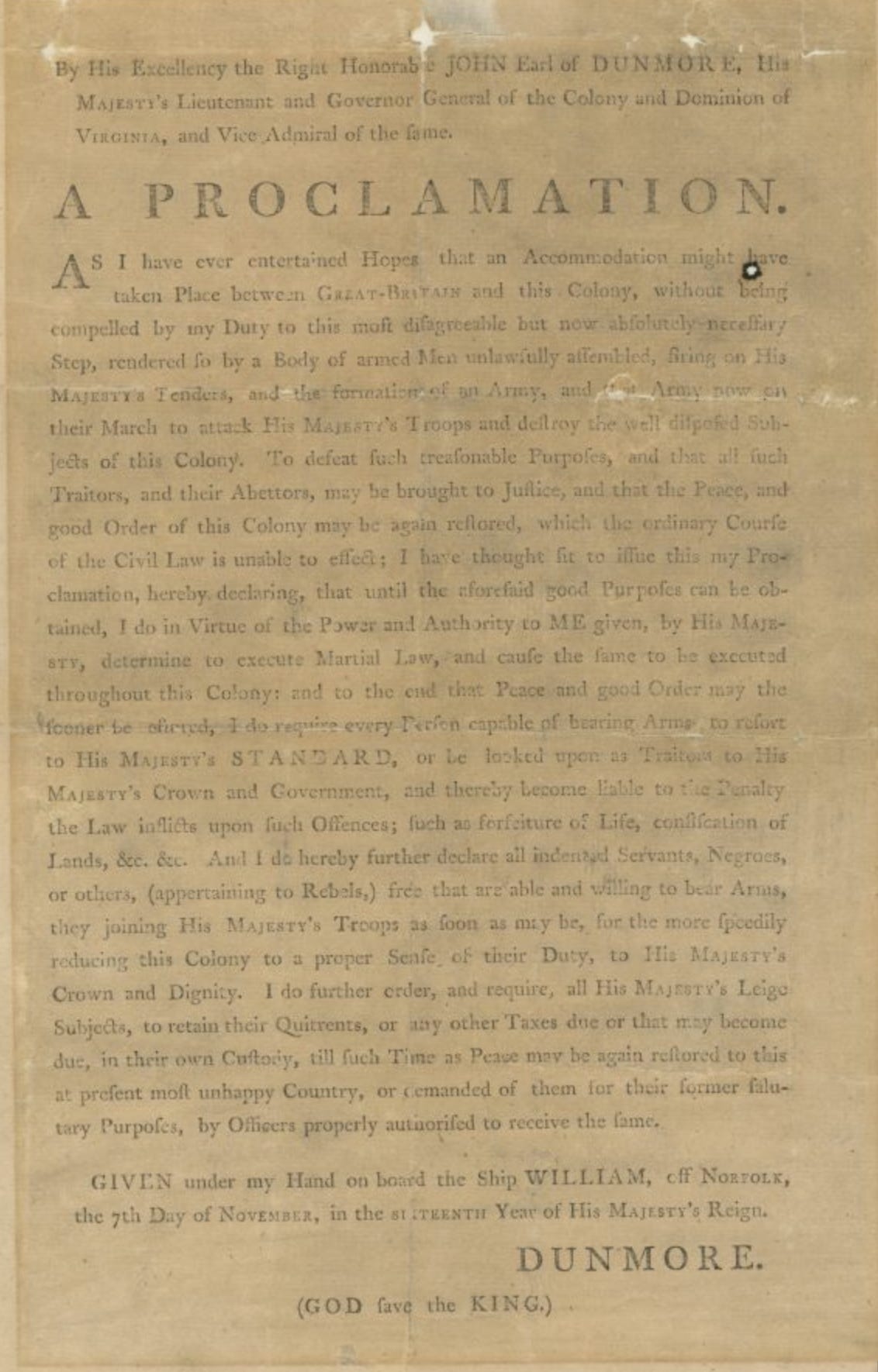 READING: Reactions to Lord Dunmore's 1775 Proclamation