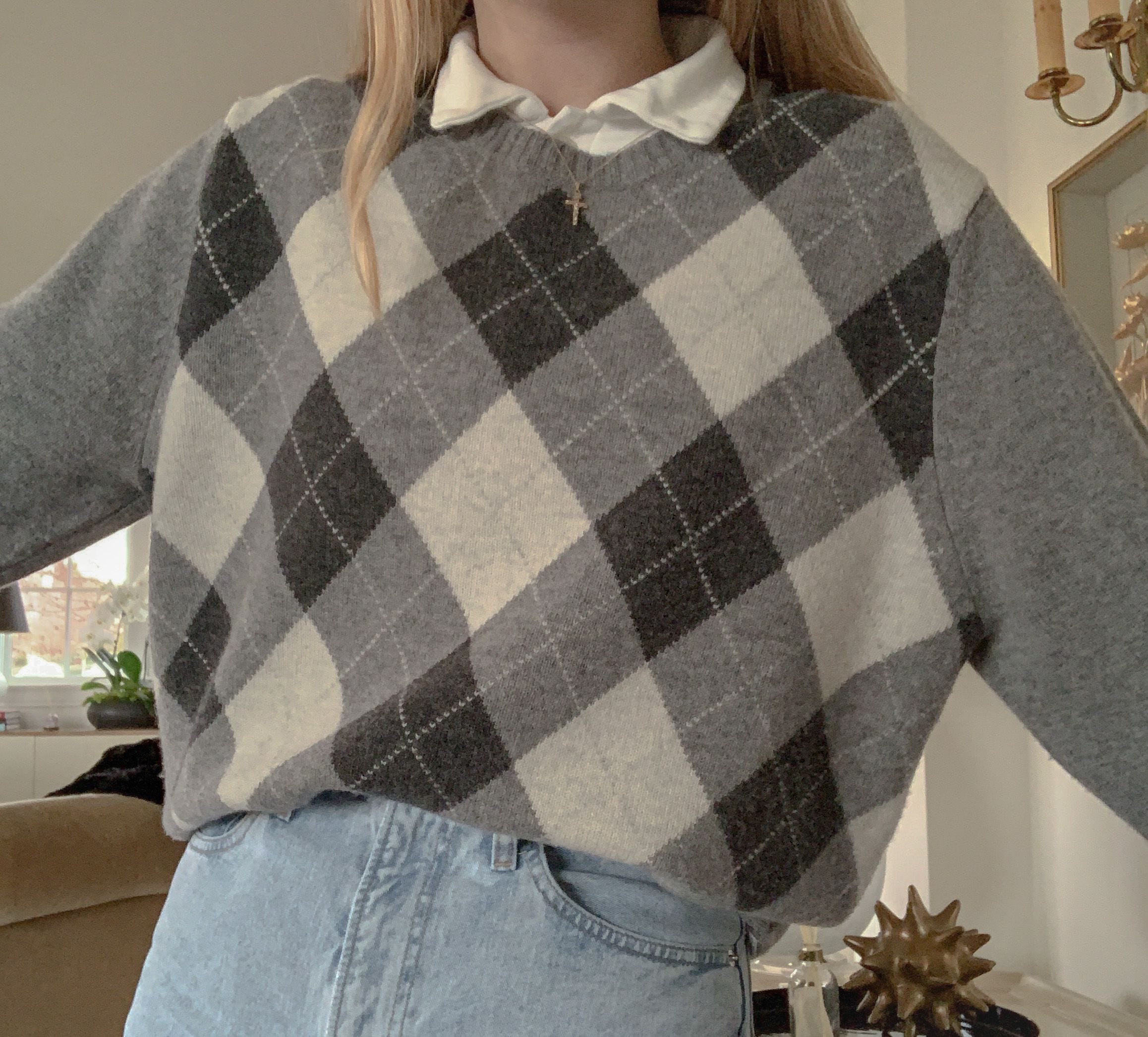 Argyle sweater with collared outlet shirt