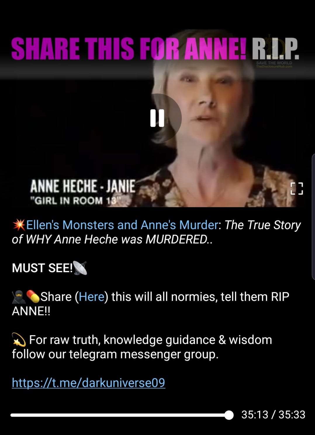 Anne Heche was exposing the evil Hollywood elite, so they took her out...