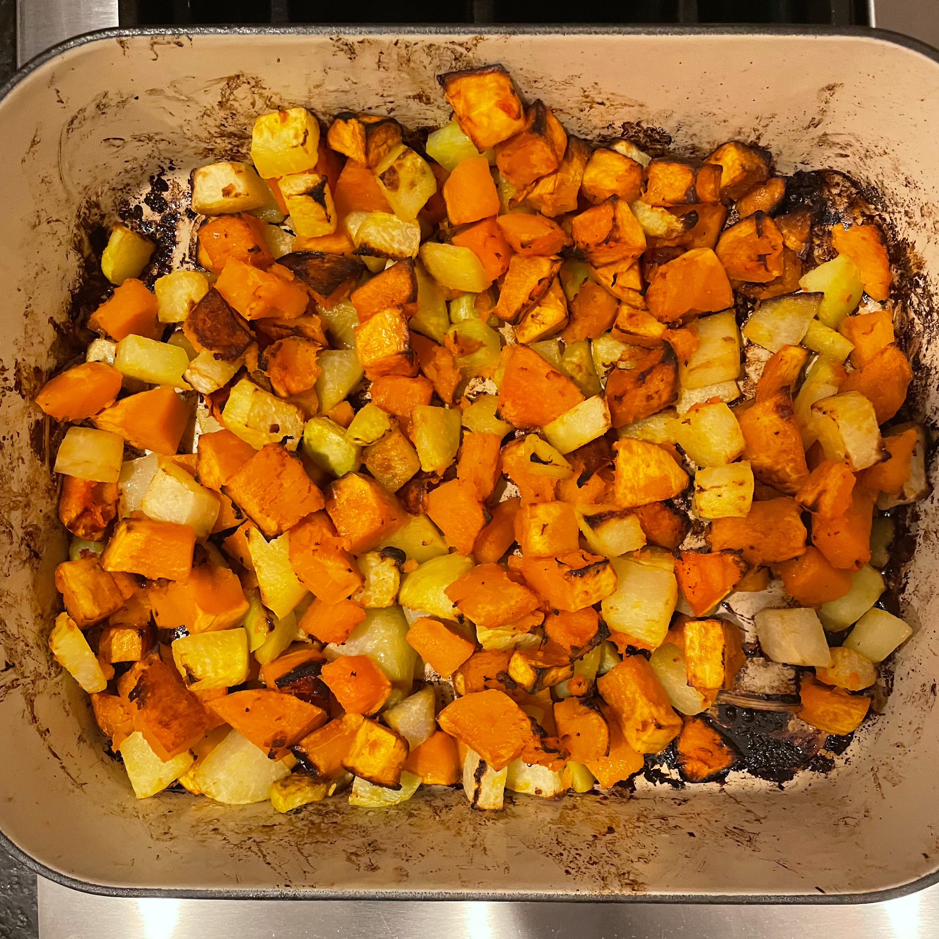 Smoked Chuck Roast with Roasted Kohlrabi and Acorn Squash