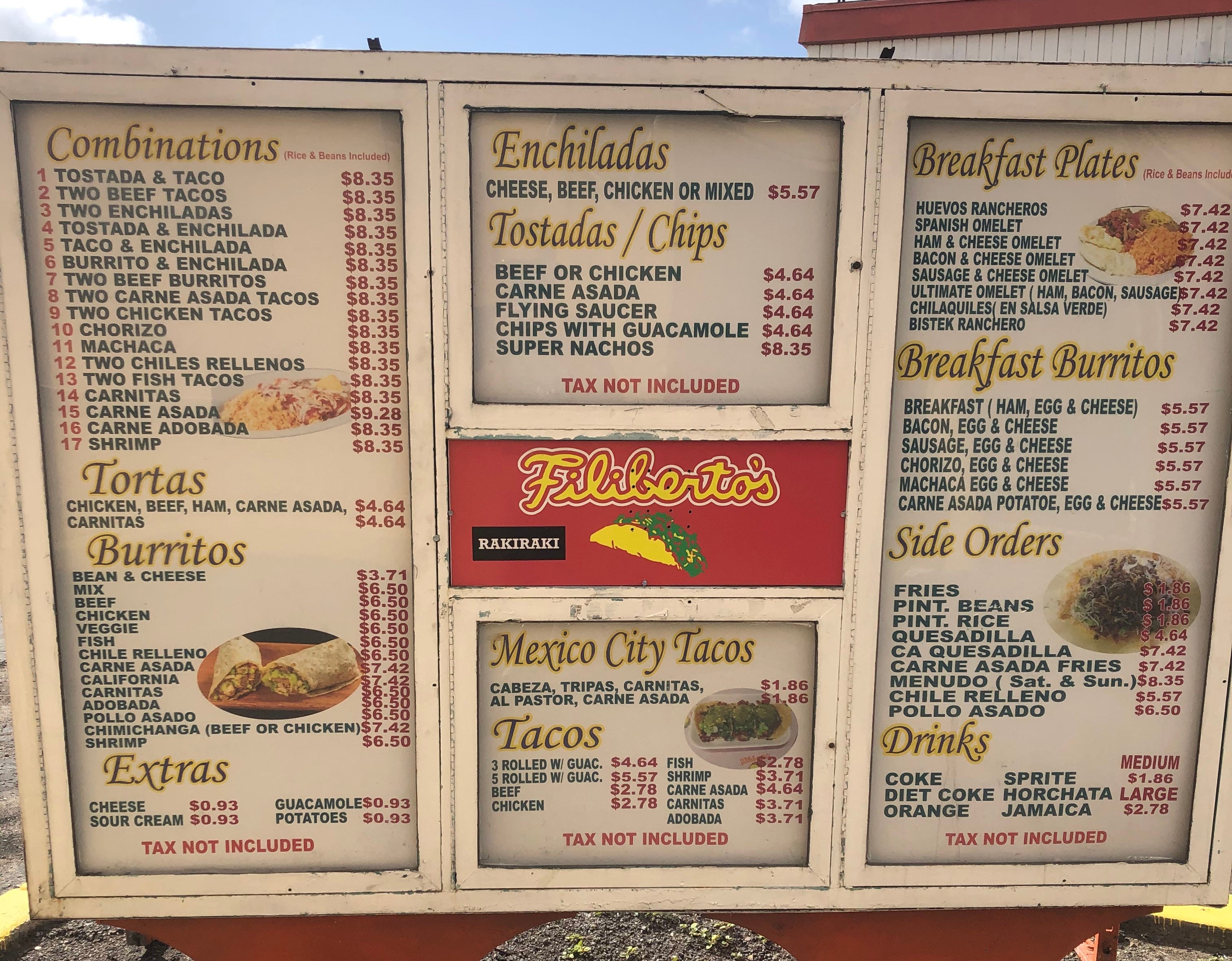 Filibertos menu shop