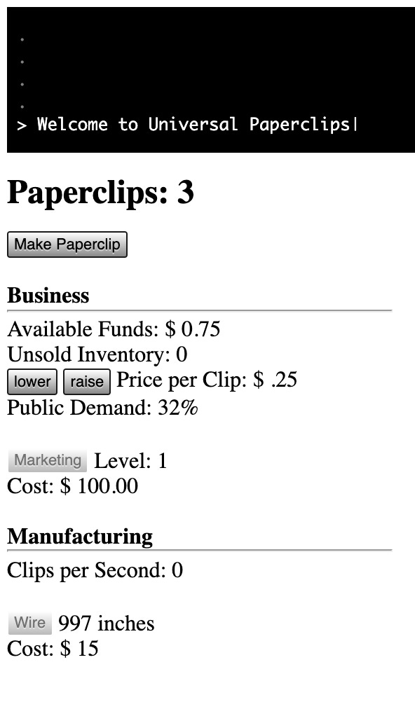 Universal Paperclips Edition by Noah Brier