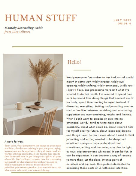 July Journaling Guide - by Lisa Olivera - Human Stuff