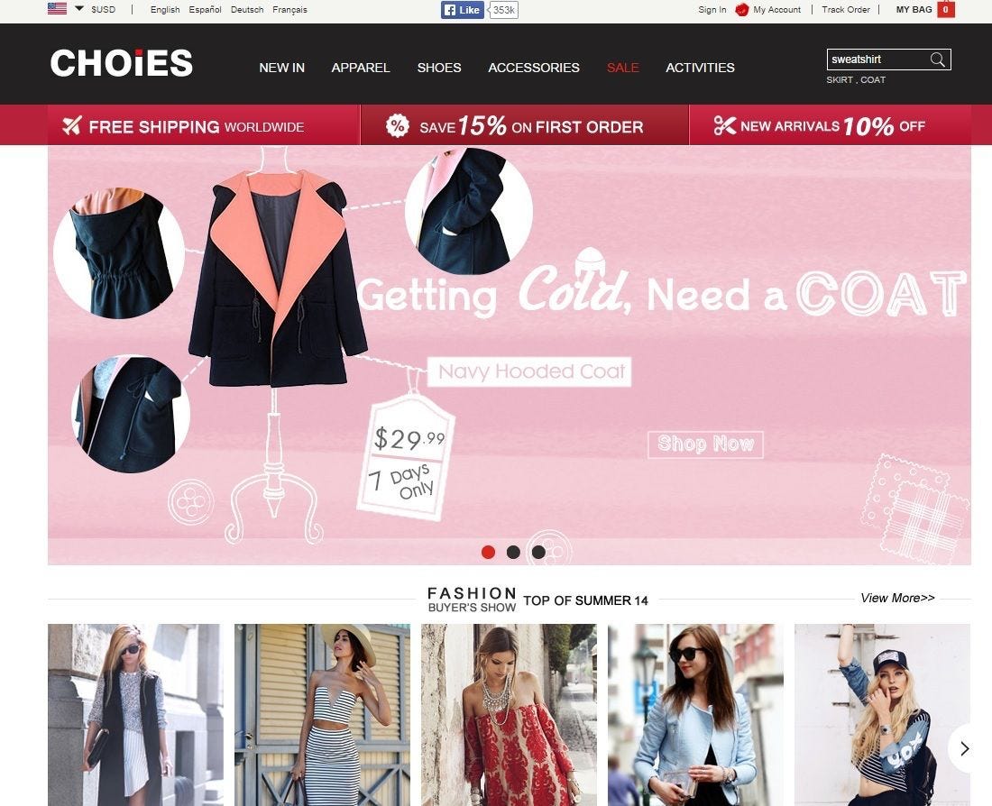 English online clothing hotsell website