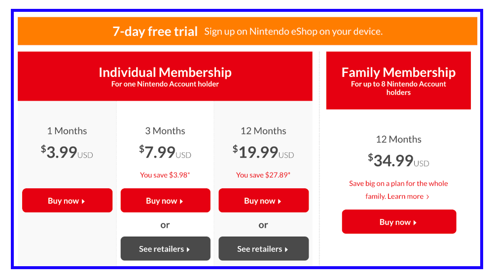 Nintendo subscription deals