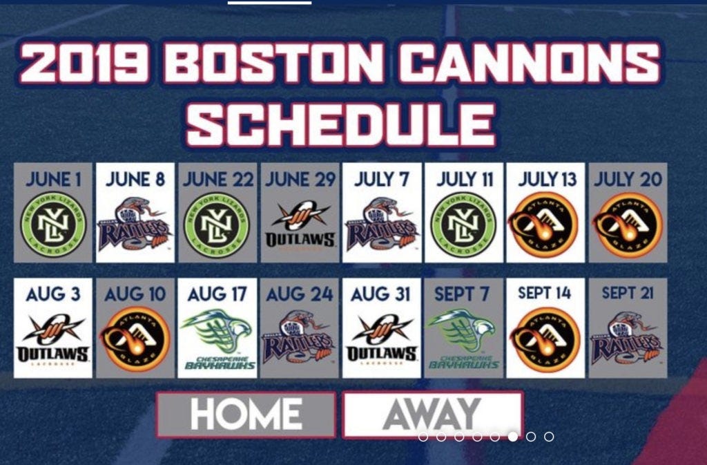 Boston Cannons 2019 MLL Schedule Rereleased After League Restructure