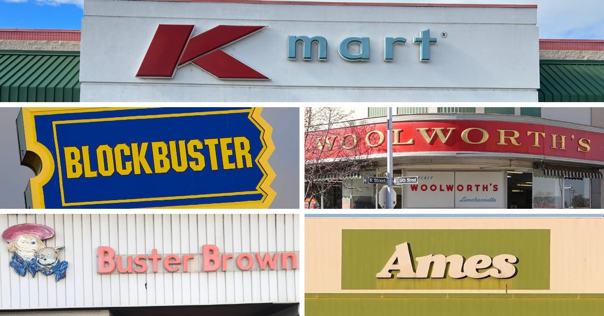 Where America once shopped Woolworth's, Ames, Toys 'R' Us, Blockbuster