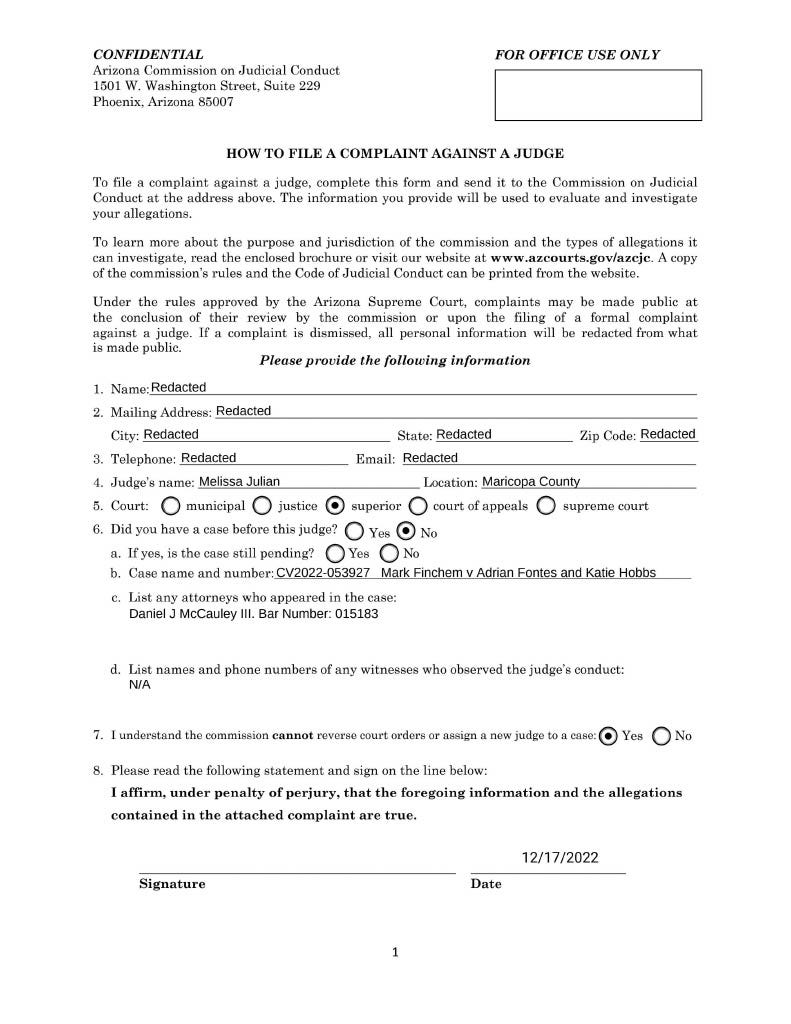 Judicial misconduct complaint against Judge Melissa Julian Maricopa