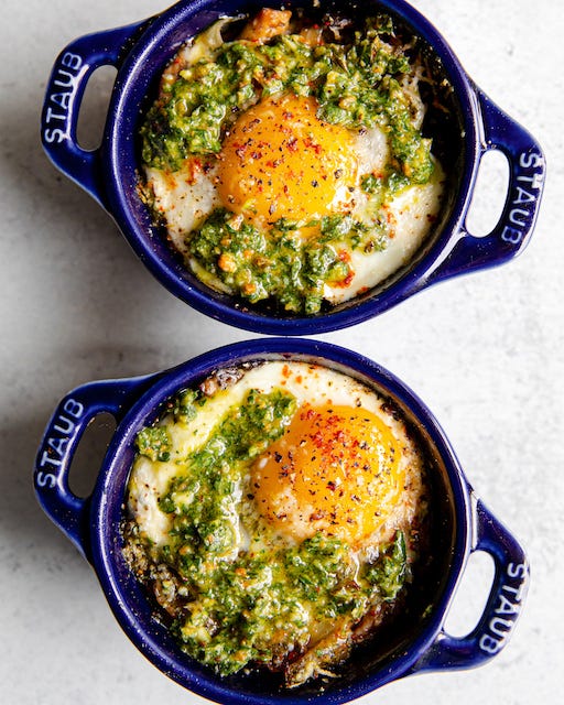 Mushroom Pesto Baked Eggs by Carina Wolff