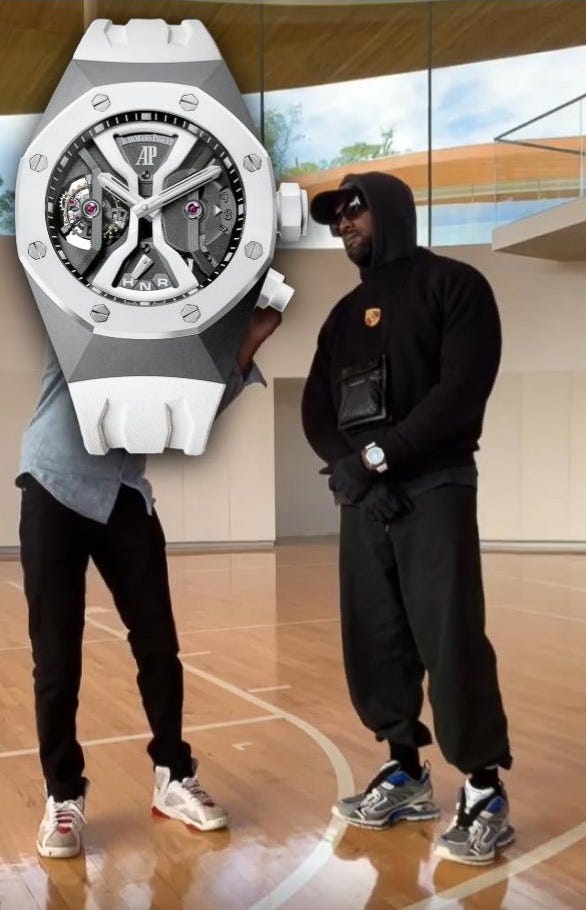 Kanye wearing an Audemars Piguet Royal Oak Concept GMT Tourbillon