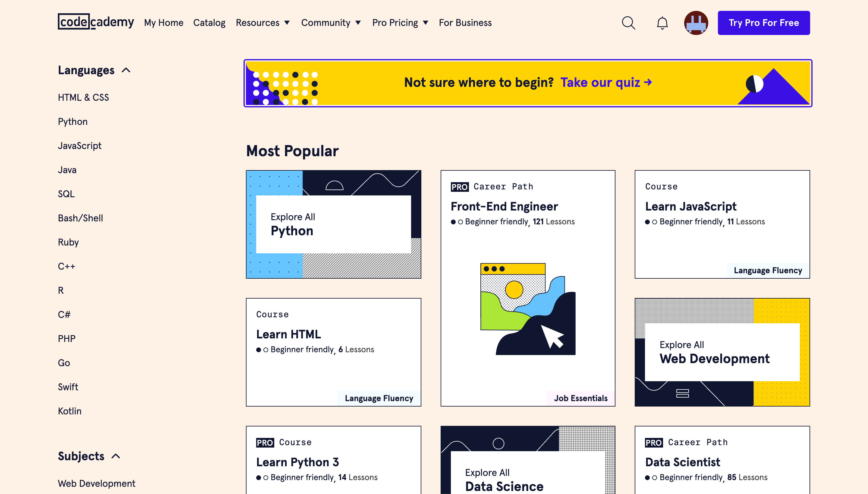 How Would We Personalize the Course Catalog Page on Codecademy