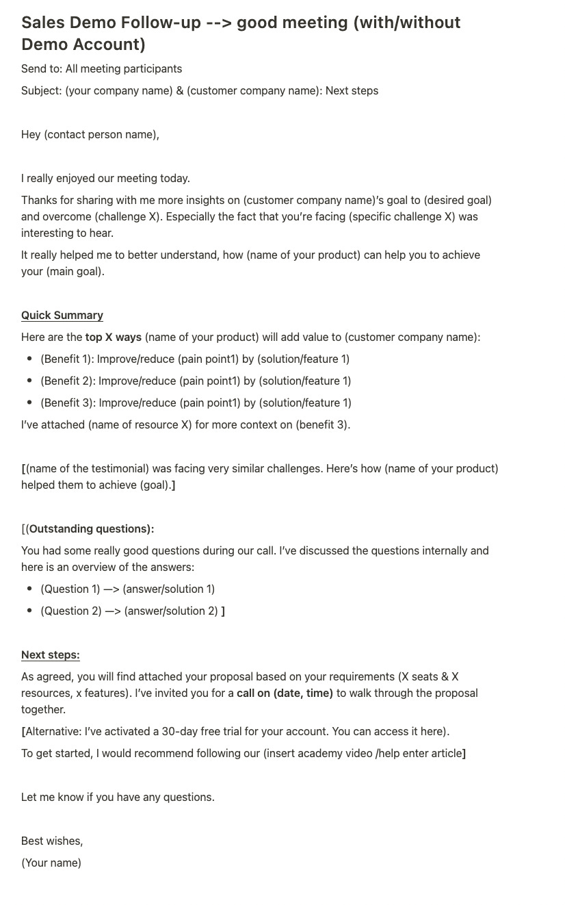 Sales Demo Follow Up Email templates   Sales tech stack for 2023